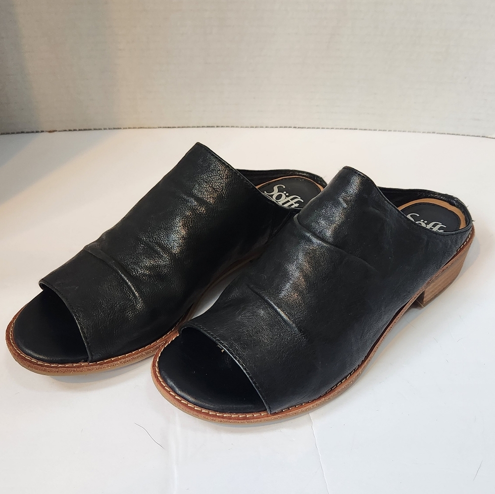 Sofft Black Leather Open-Toe Slide Sandals Size 7